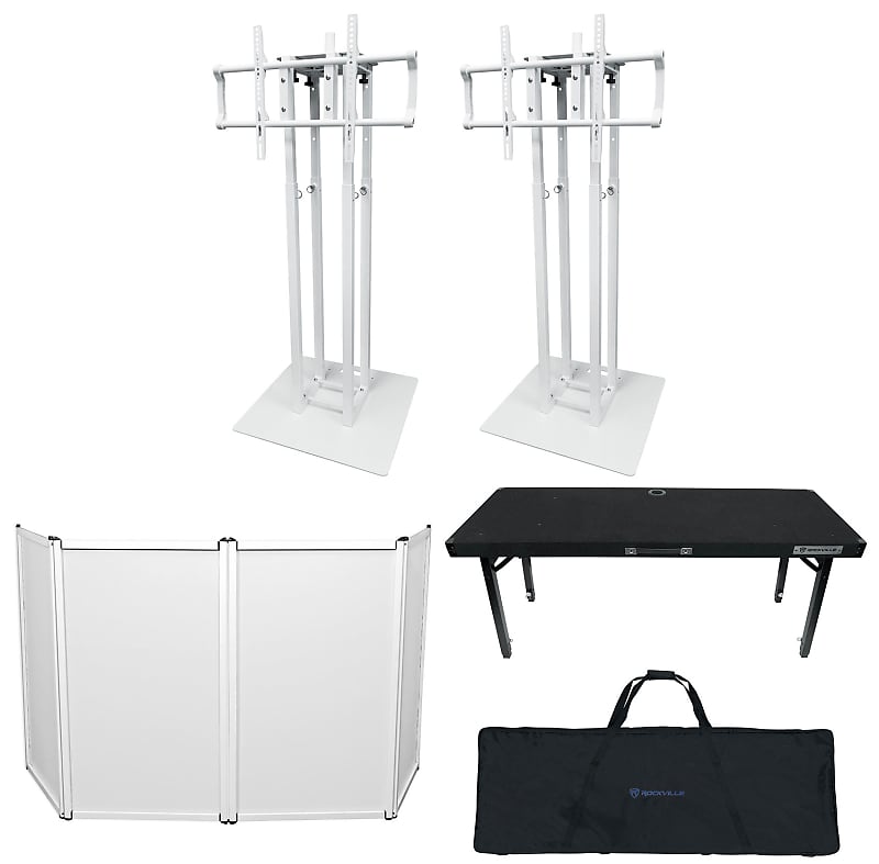 DJ Package with Front + (2) Totem Lights/Speaker Stands + (2) TV Stands + Rockville DJ Table RFAAW+RTBL4+(2) RTP32W DJ PACKAGE-2