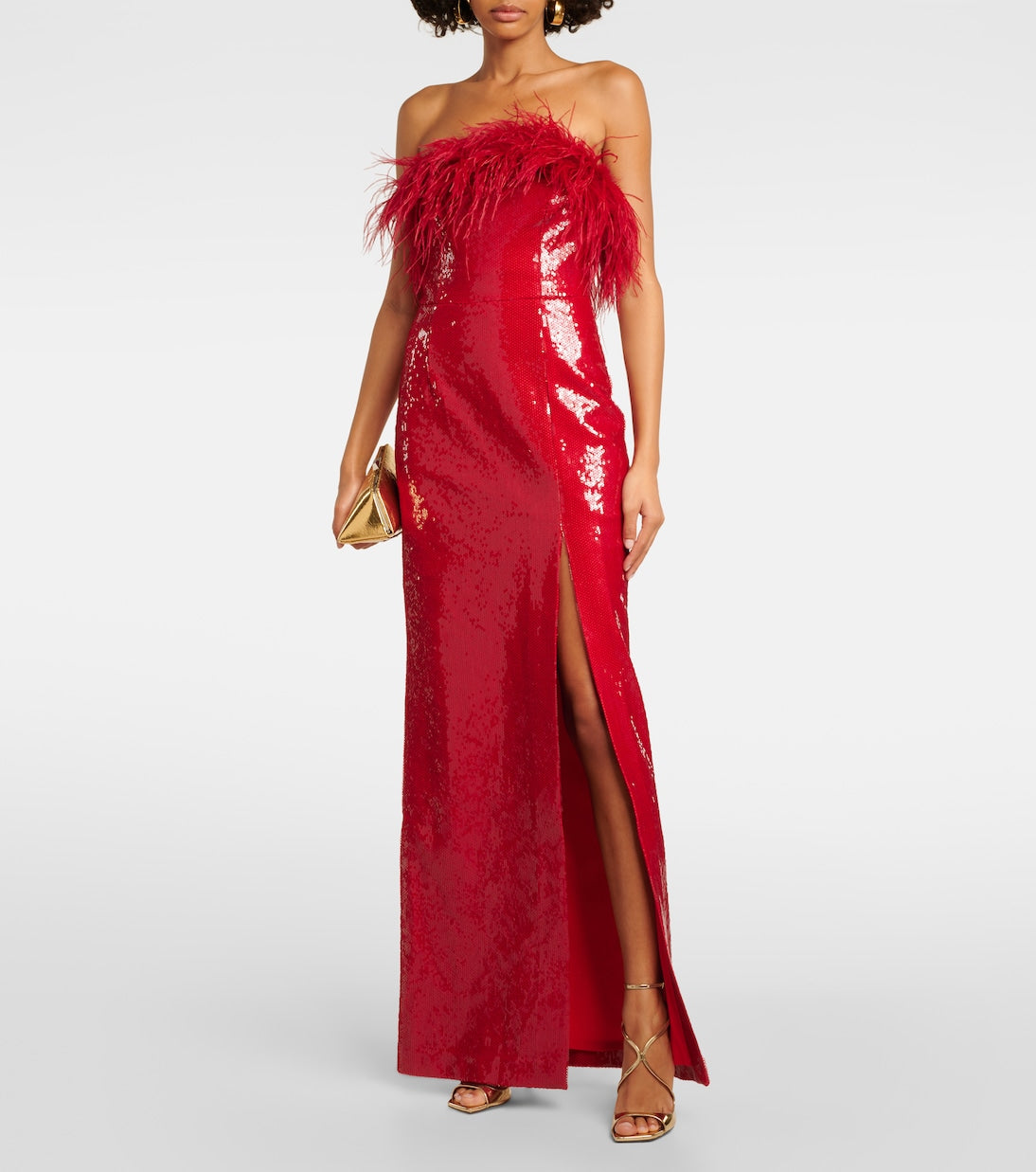 Rebecca Vallance sequin and feather trim nika dress, red