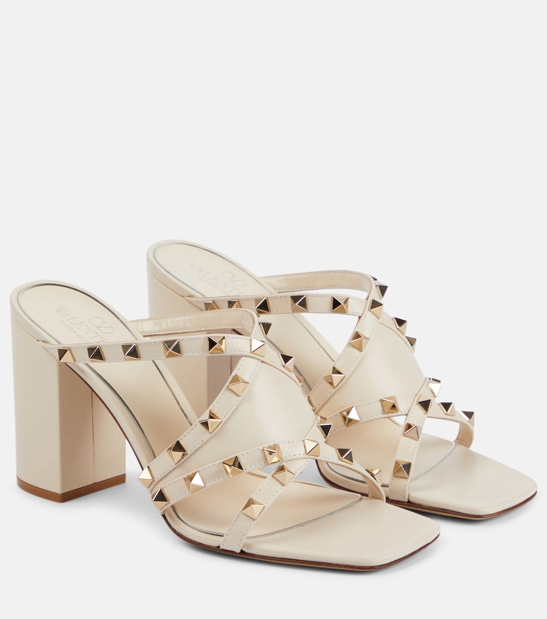 Valentino Garavani rockstud 90 leather clogs, white