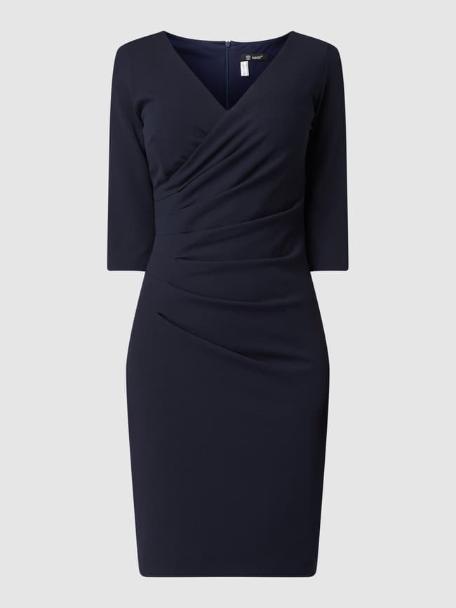 Paradi Crepe Cocktail Dress with Draped Pleats, Navy