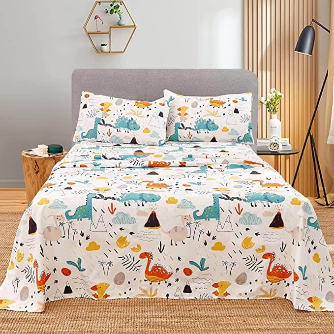 JSD Dinosaur Kids bedding set, 4 pieces, white/multicolor