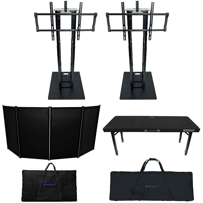 Black Front DJ Package + 2) Totem Lighting/Speaker Stands + 2) TV Stands + Rockville DJ Table RFAAC+RTBL4+(2) RTP32B DJ PACKAGE-2