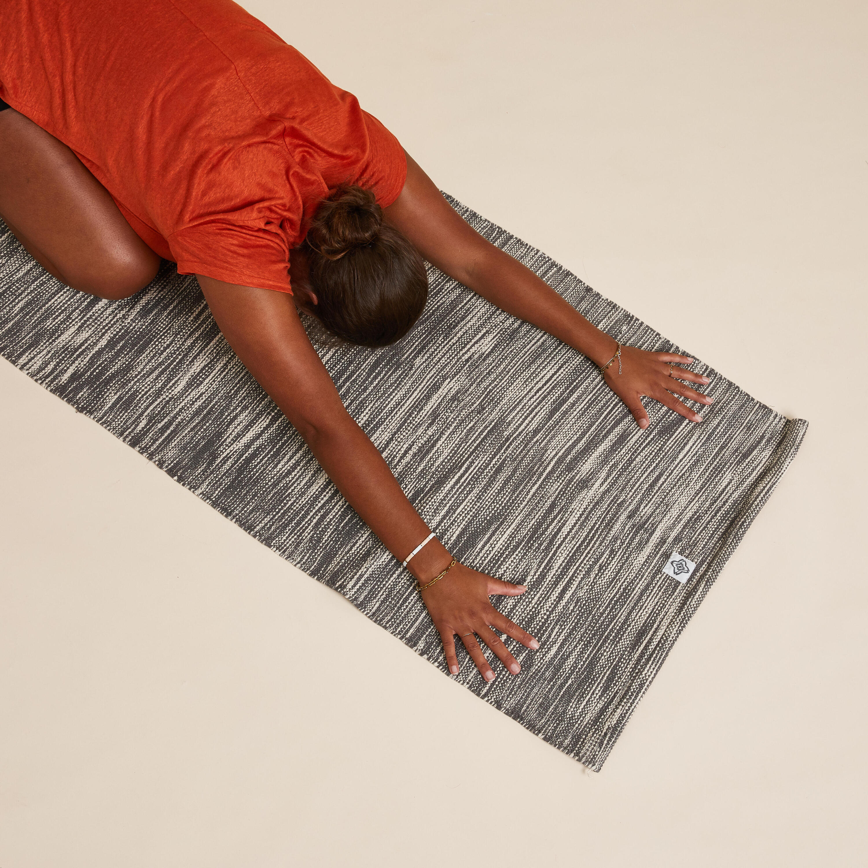 Yoga mat/gentle yoga mat made of cotton 183 cm × 68 cm × 4 mm - speckled gray KIMJALY , putty/gray asphalt