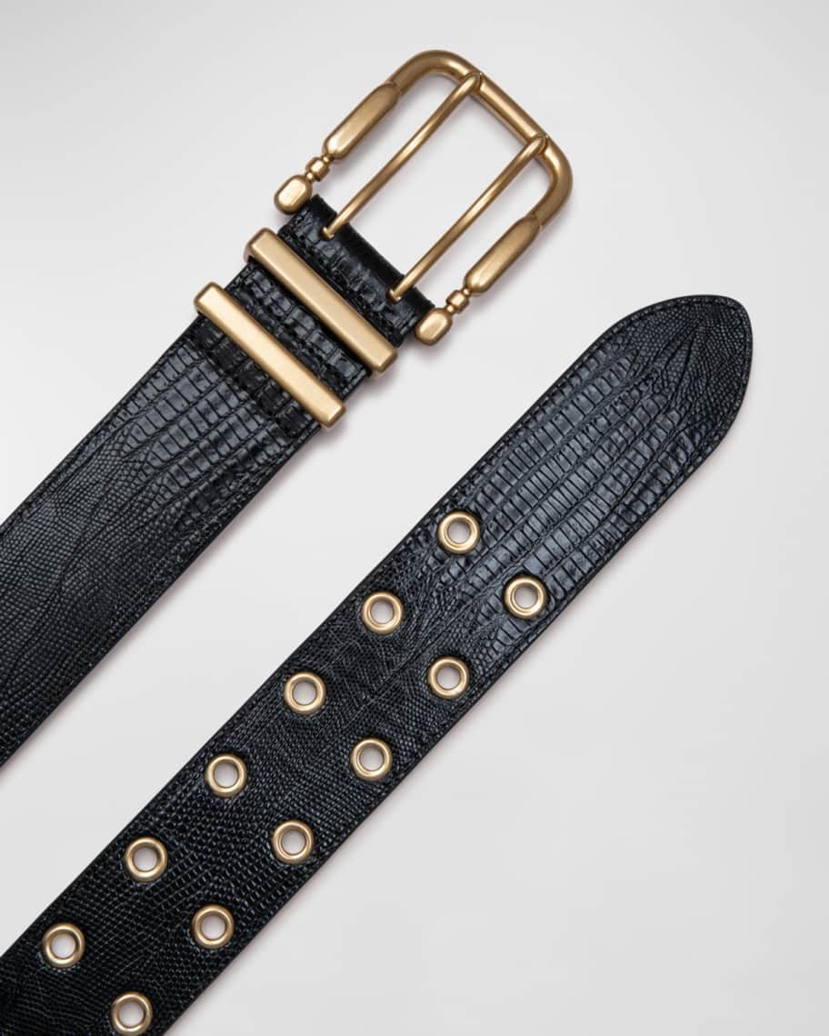 BY FAR Lizard Embossed Leather Duo Belt