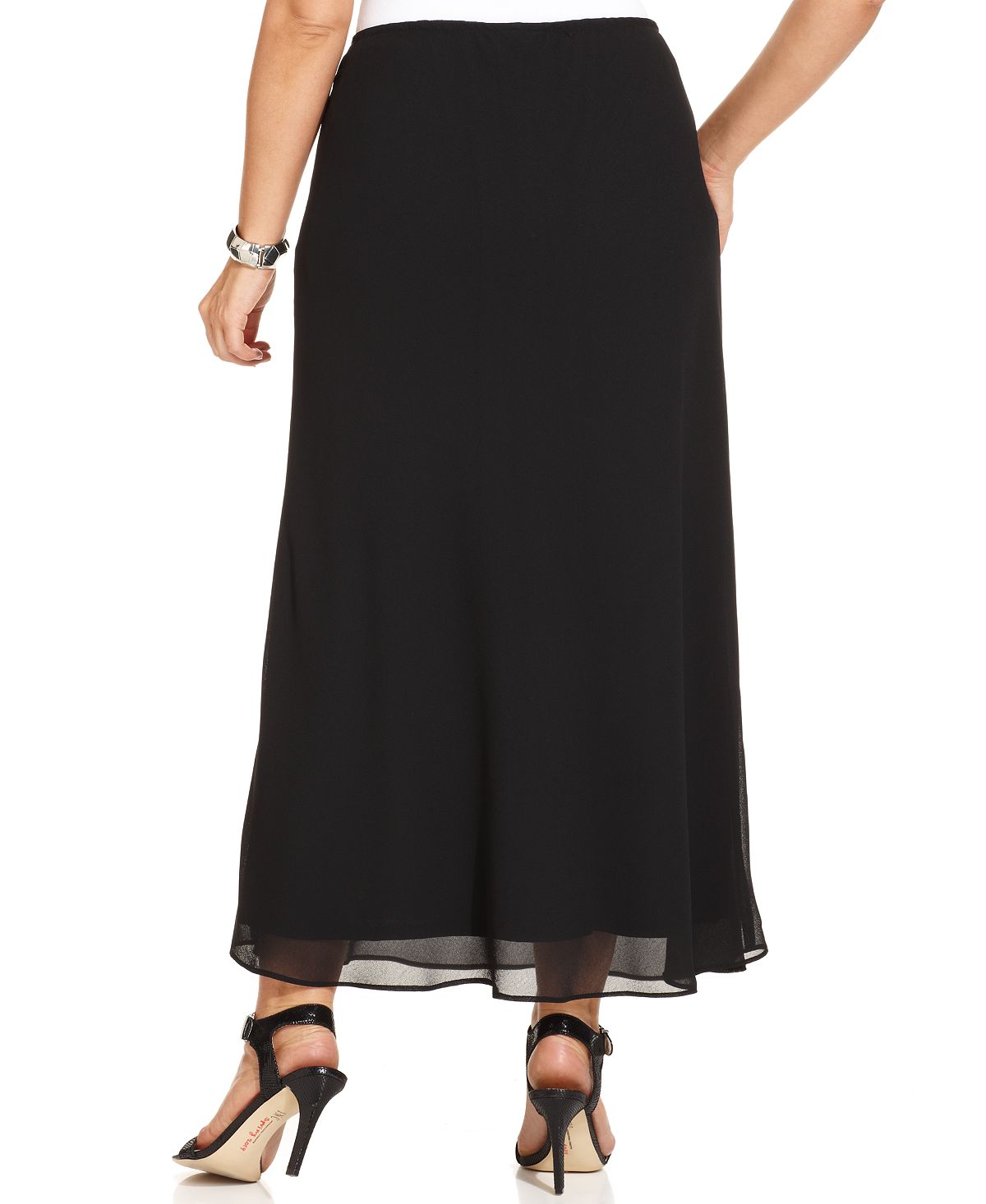 Chiffon plus size maxi skirt MSK, black