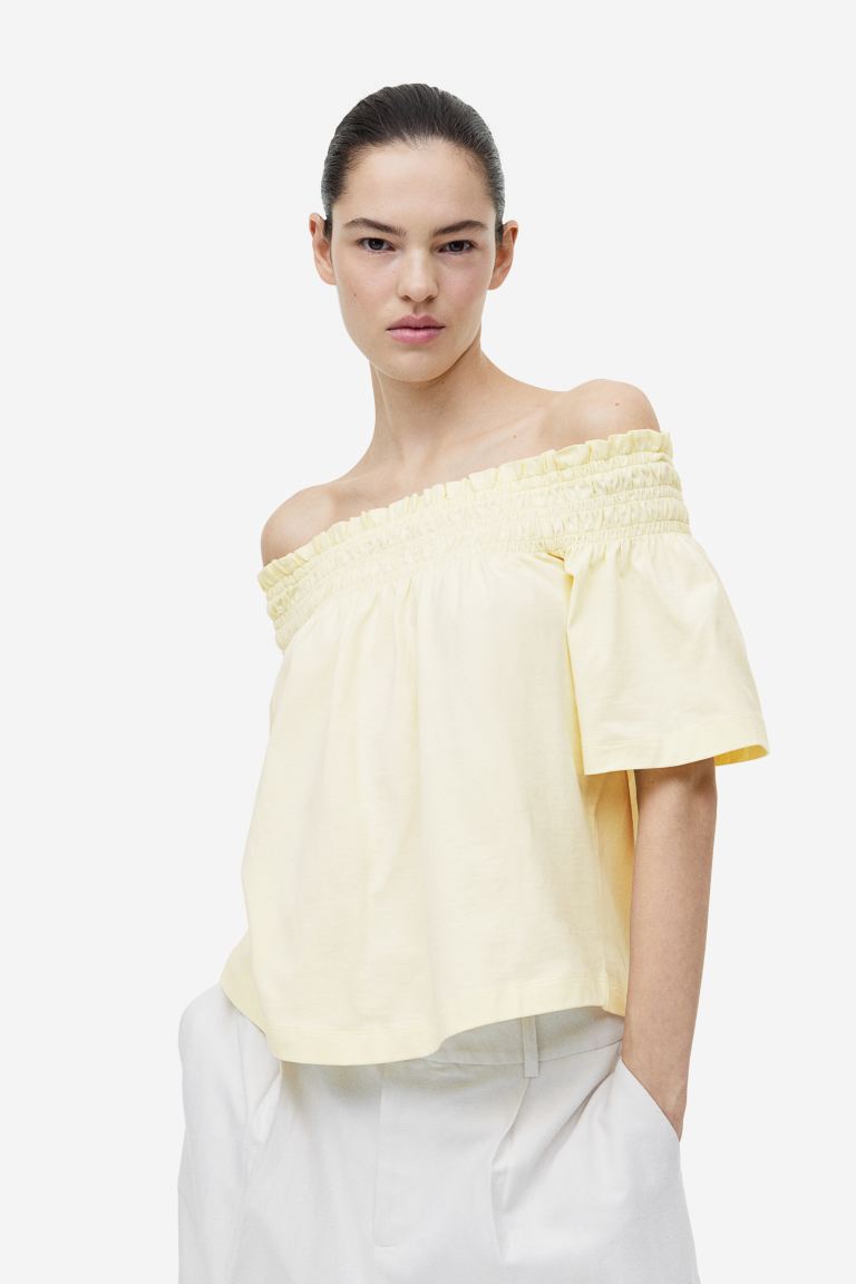 H&M Off Shoulder Jersey Top, Light Yellow