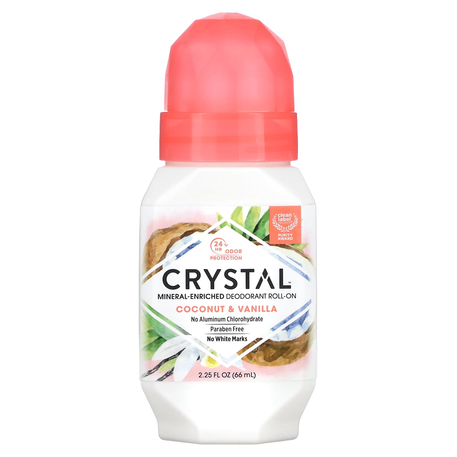 Crystal Body Deodorant Roll-On with Minerals/Coconut/Vanilla, 66 ml