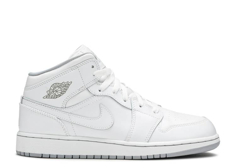 حذاء رياضي AIR JORDAN 1 RETRO MID GS 'WHITE WOLF GRAY'، باللون الأبيض