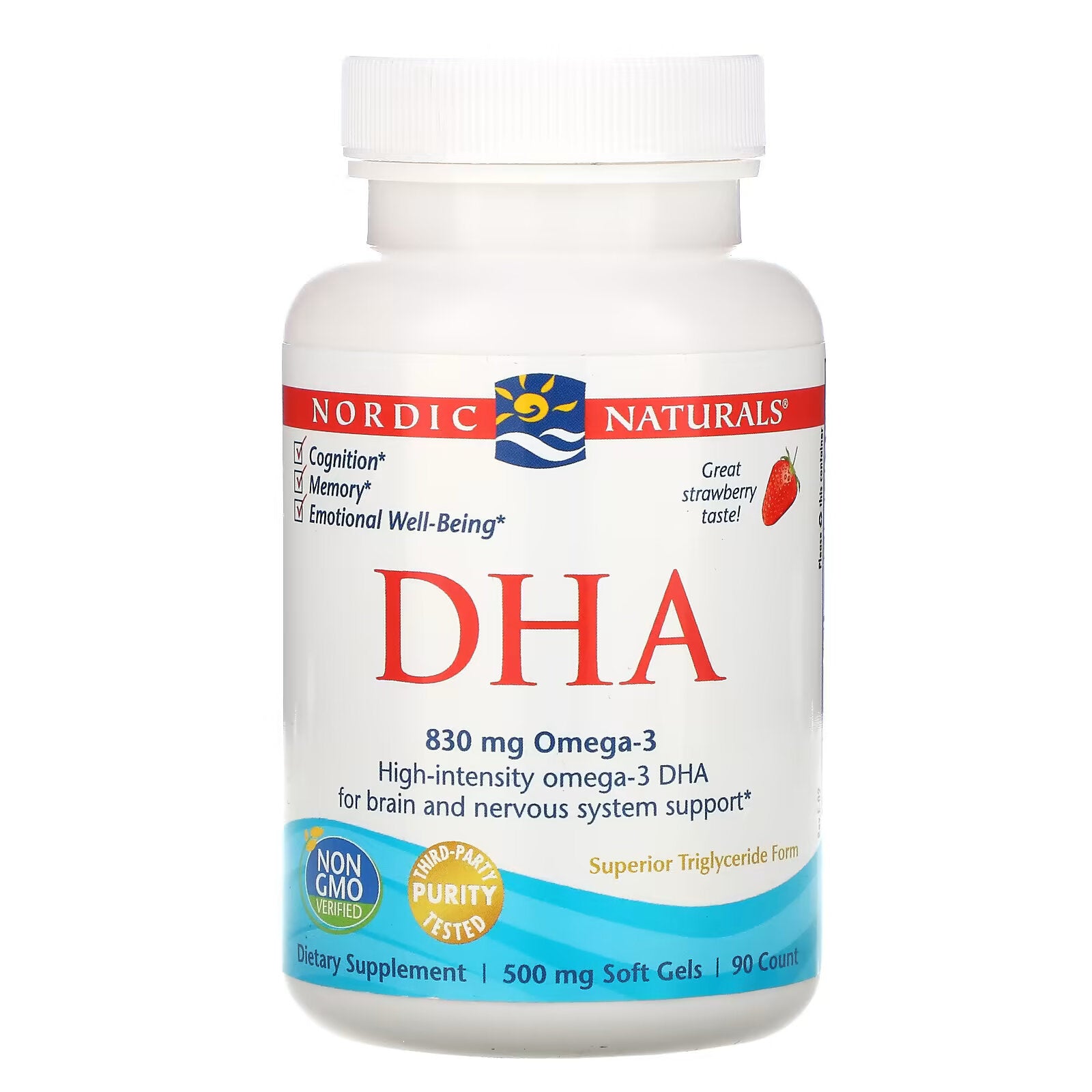 Nordic Naturals, DHA, نكهة الفراولة، 500 مجم، 90 كبسولة هلامية