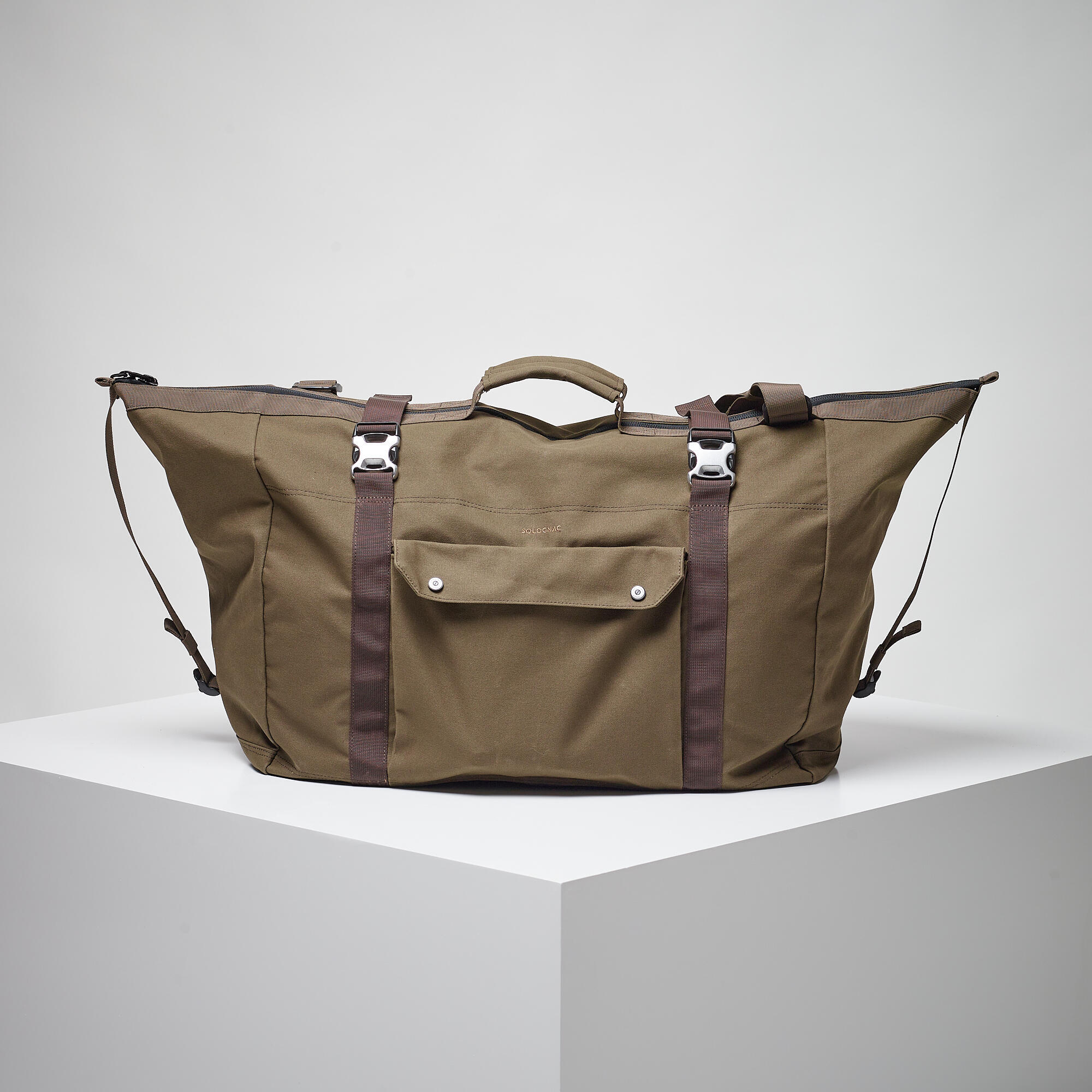 Transport bag 80 l waxed cotton brown SOLOGNAC, coffee brown