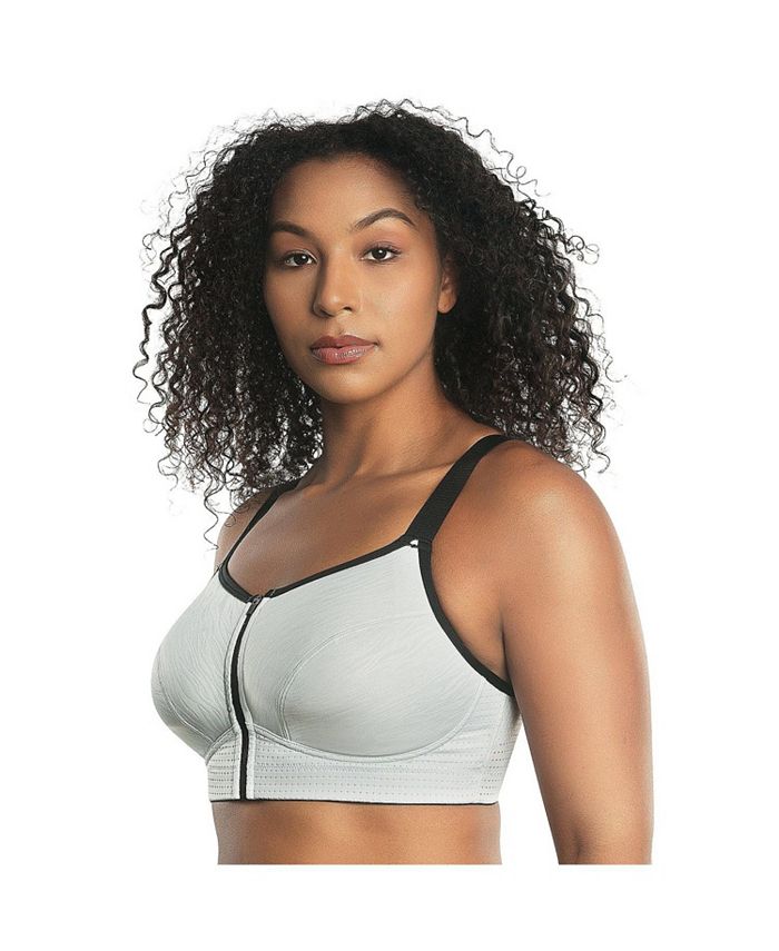 PARFAIT Women's Wave Wireless Front Zip Sports Bra, Silver