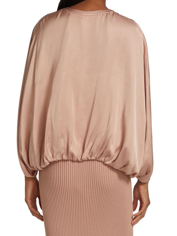 Jonathan Simkhai Satin Crew Neck Audrey Fluid Cape Top, Beige