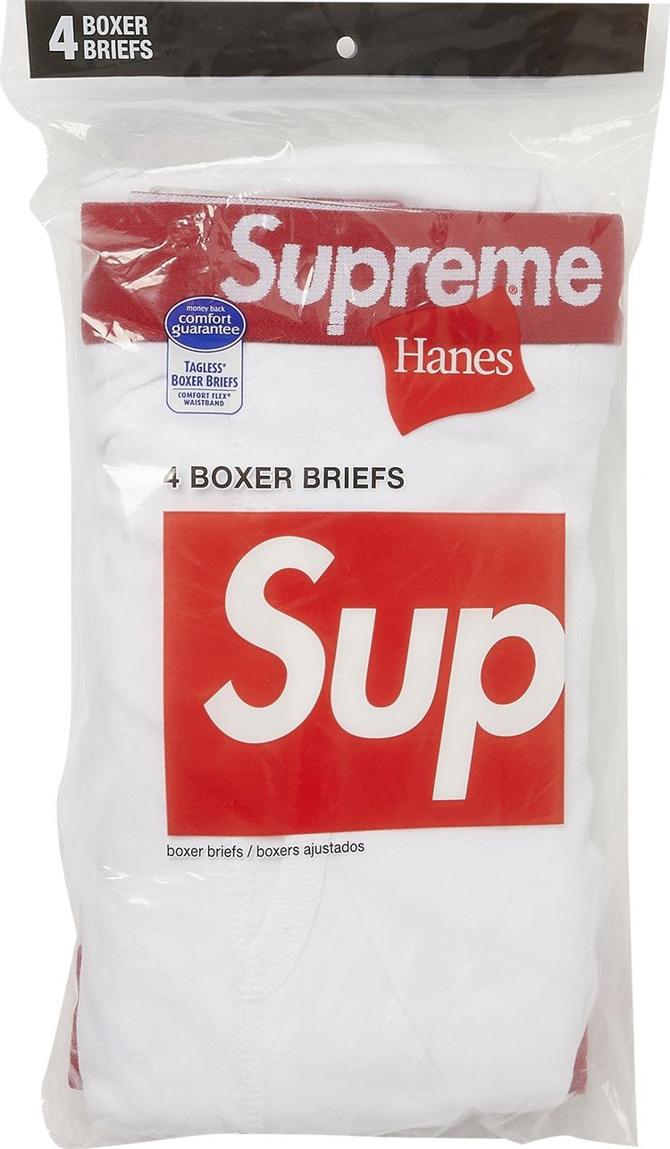 ملابس داخلية بوكسر Supreme x Hanes (عبوة من 4 قطع) "أبيض"، أبيض