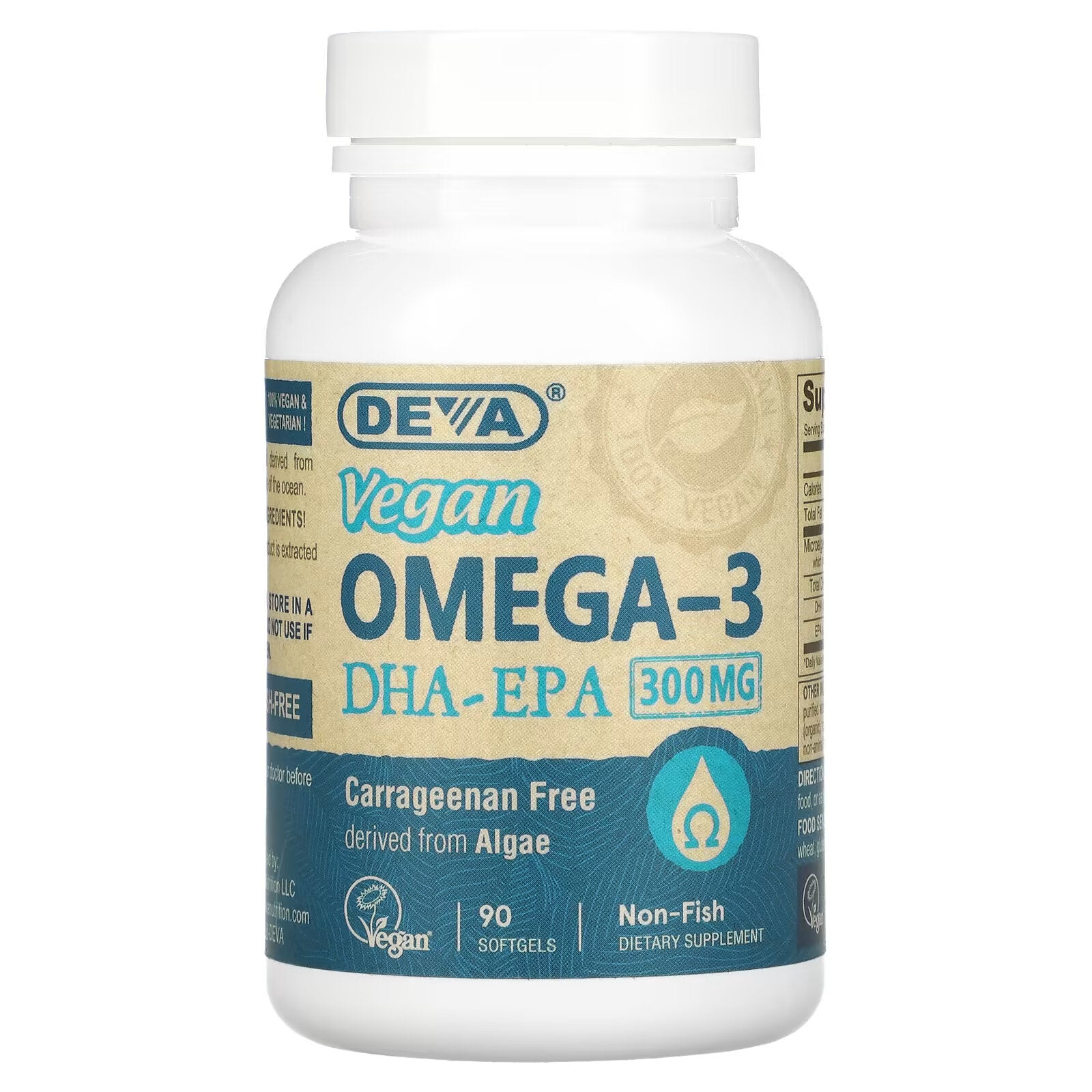 Omega-3 Deva DHA-EPA 300 mg, 90 Vegan Softgels