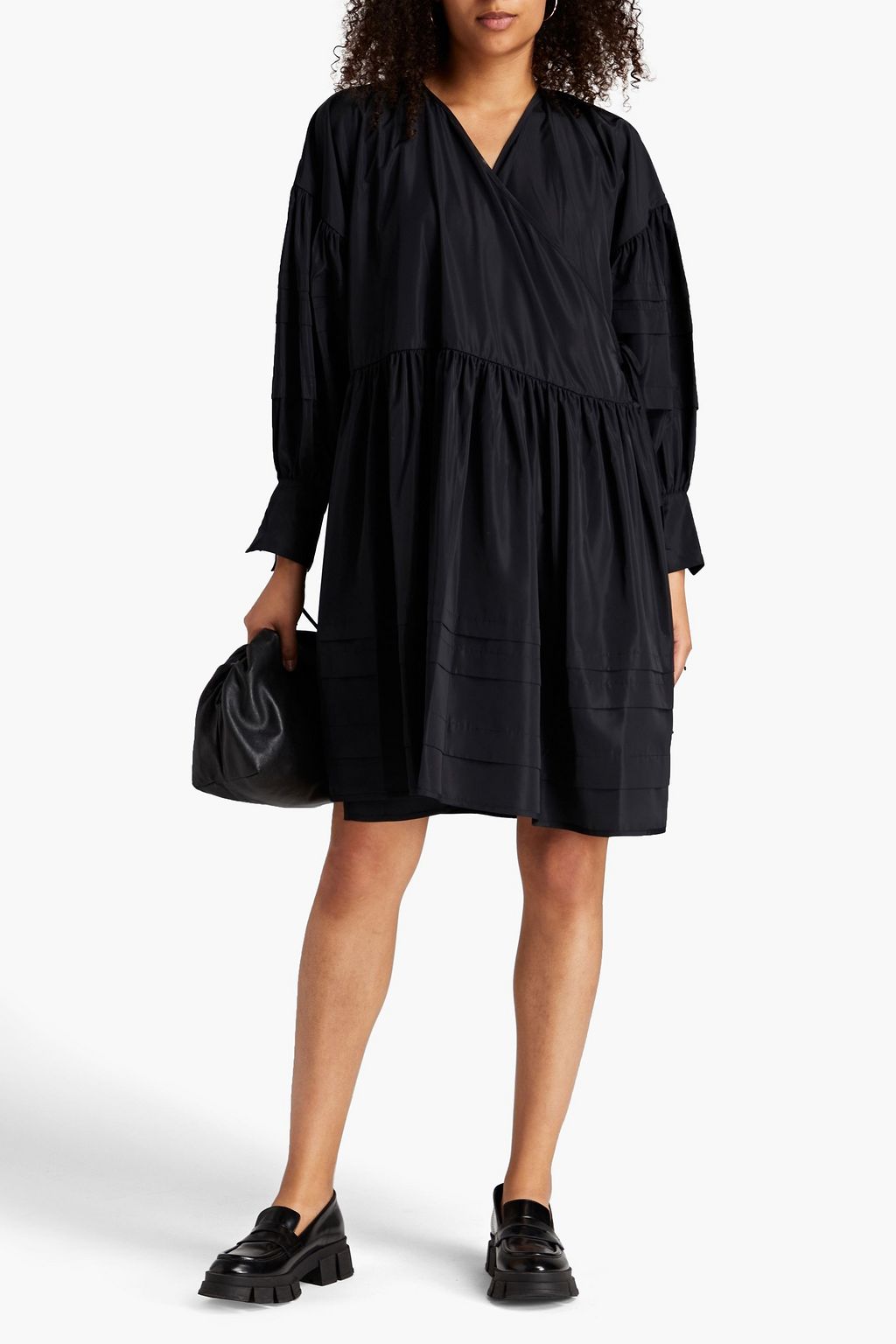 Amelie taffeta wrap dress with ruching CECILIE BAHNSEN, black