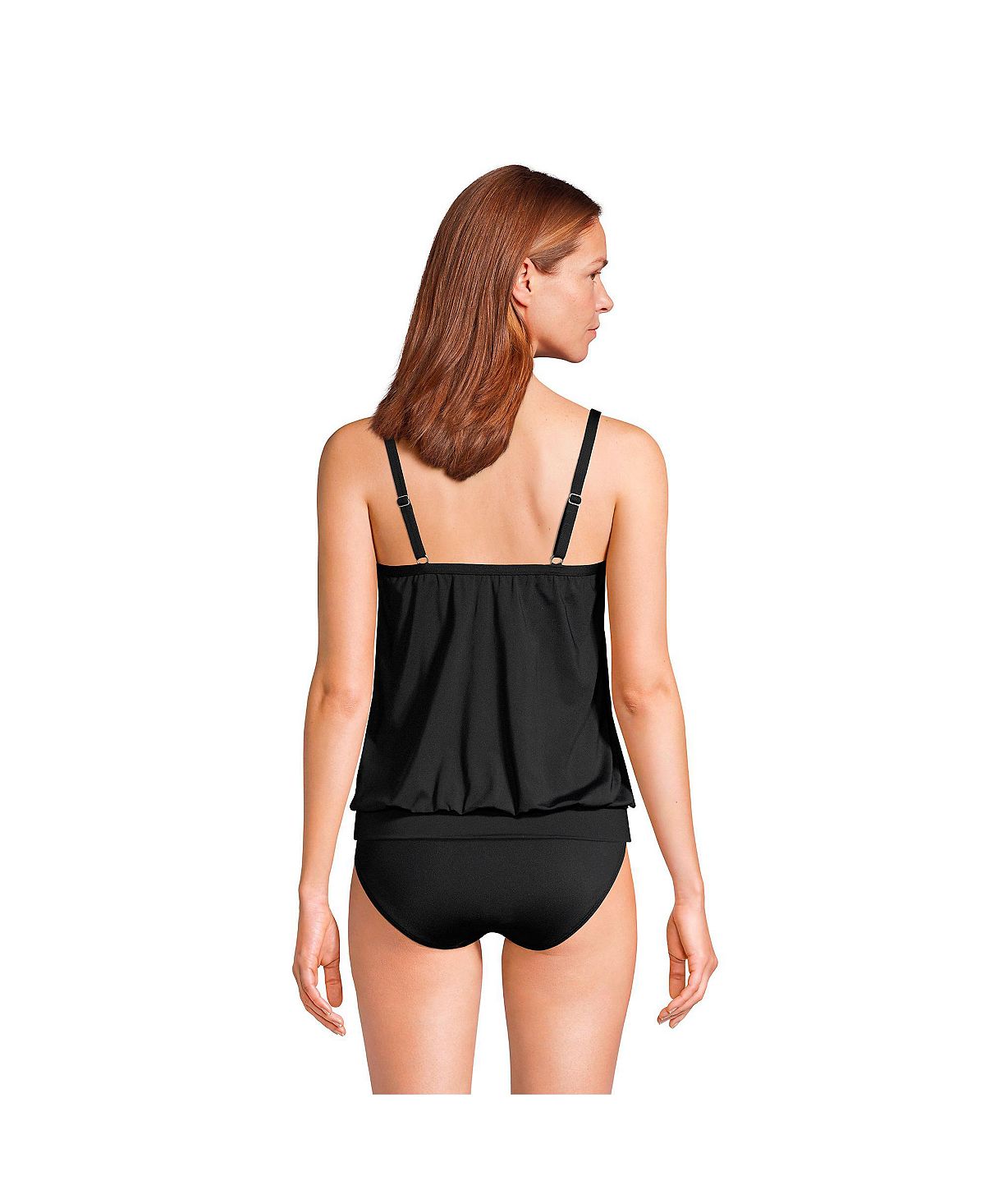 Women's tummy hiding blouse, tankini swimsuit, top adjustable straps Lands' End, black