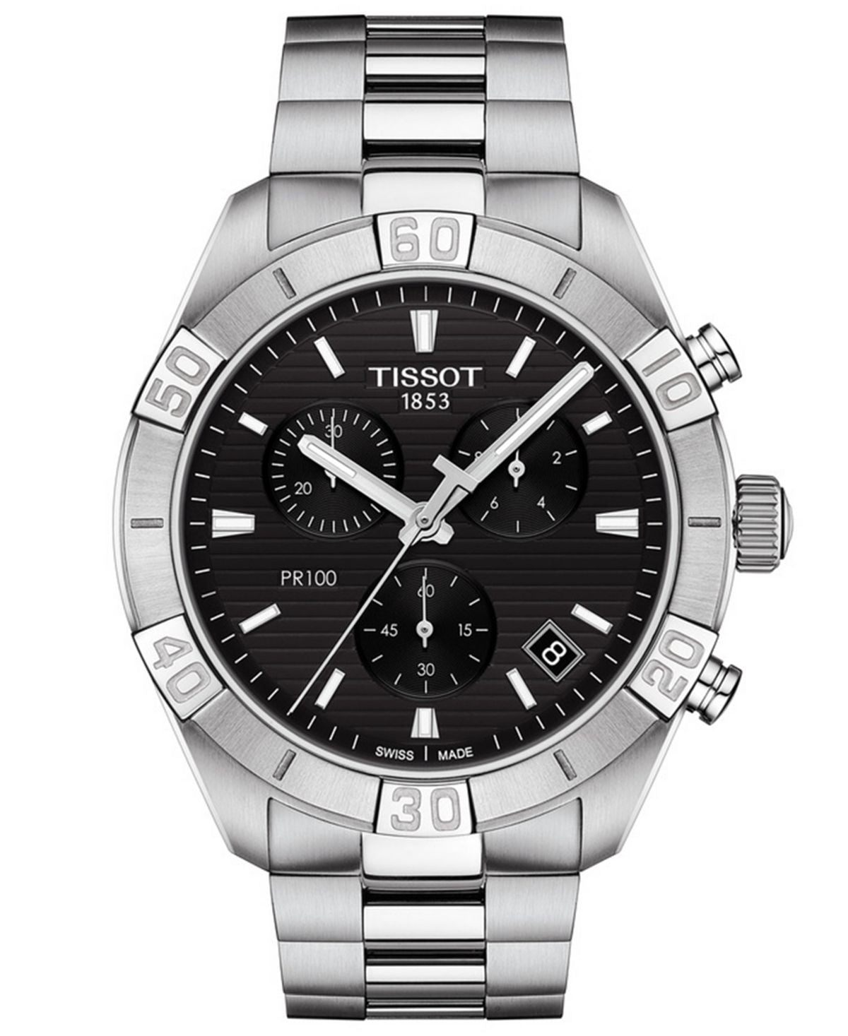 Men's Swiss PR 100 Sport chronograph watch with stainless steel bracelet 44 mm Tissot