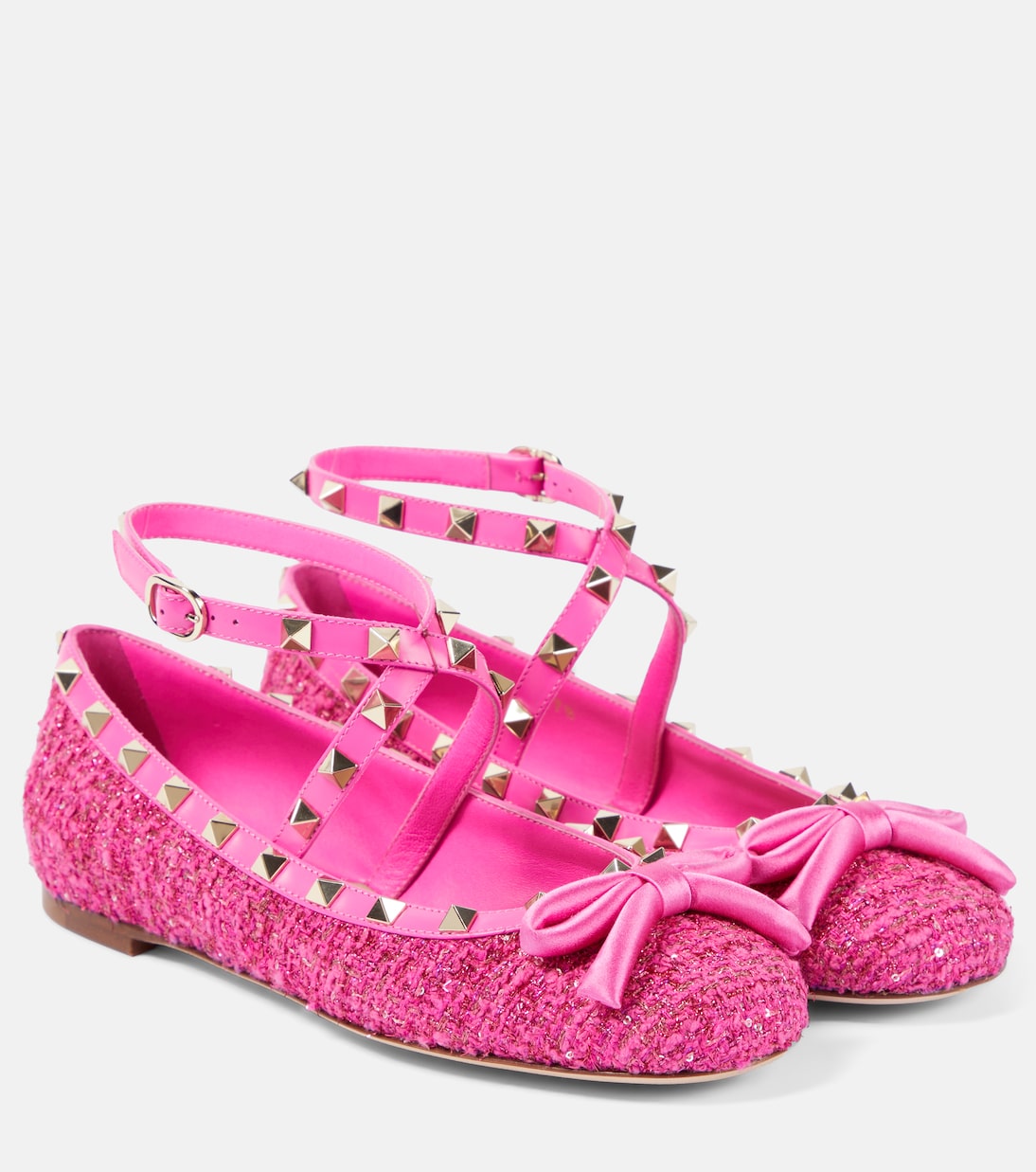 Valentino Garavani rockstud leather bouclé ballet flats, pink