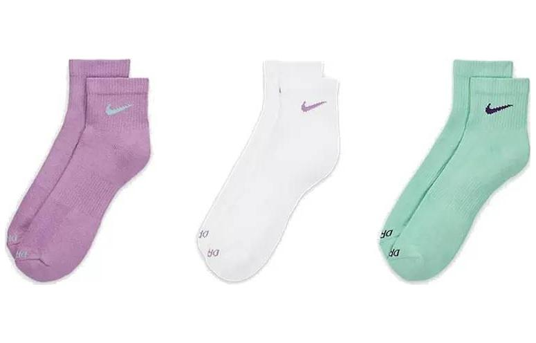 Nike Women's Calf Socks 3 Pairs (Purple + White + Green)