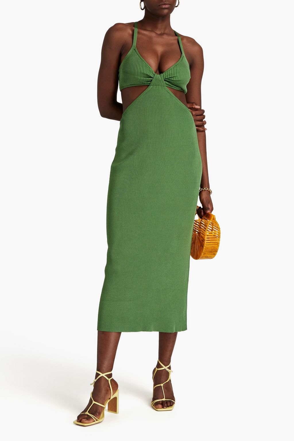 Serita CULT GAIA Ribbed Cutout Midi Dress, Green