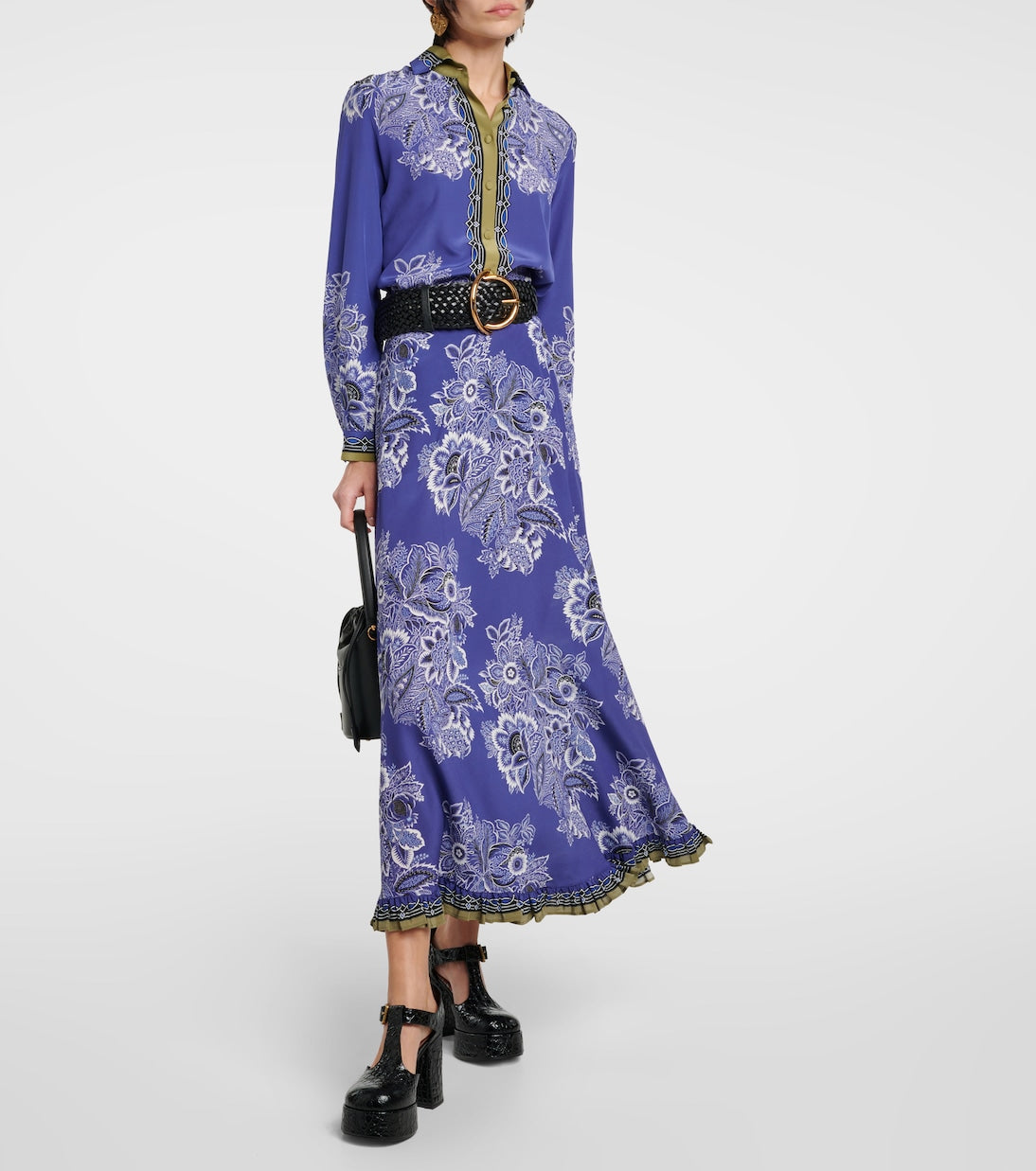 Etro floral silk maxi skirt, blue