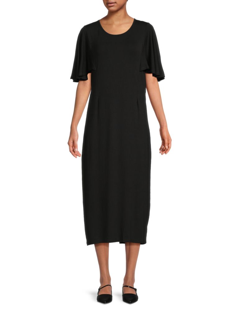 Patrizia Luca flare sleeve midi dress, black