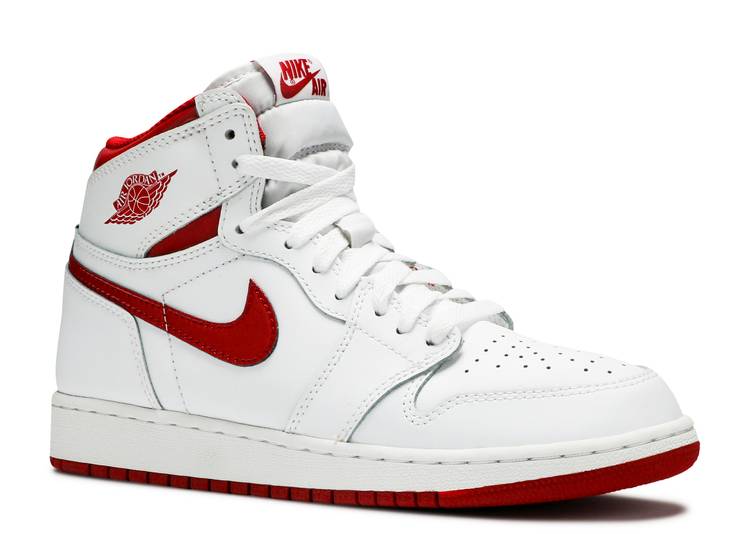 حذاء رياضي AIR JORDAN 1 RETRO HIGH OG GS 'METALLIC RED'، أبيض