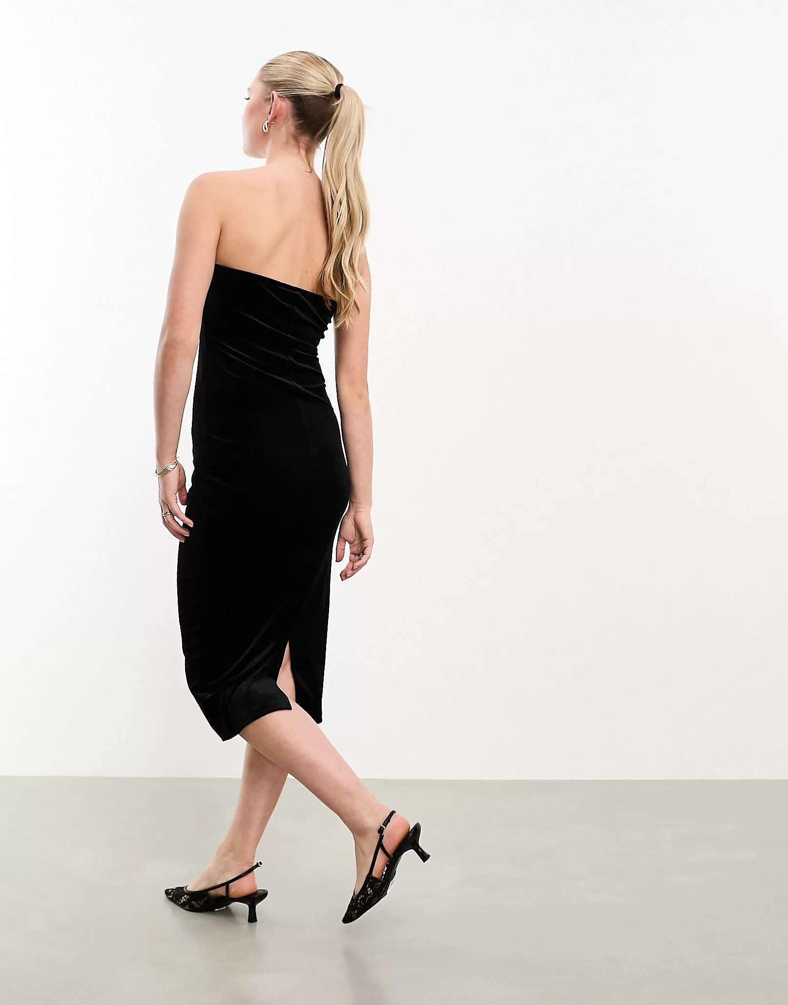 Pieces Velor Midi Bandeau Dress in Black