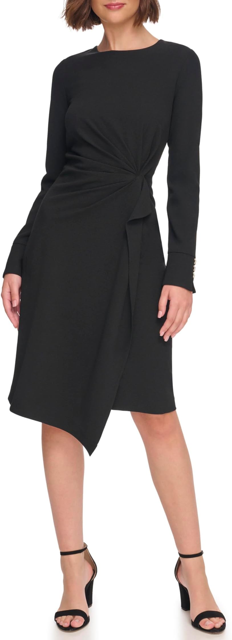 Tommy Hilfiger Long Sleeve Drape Crepe Knot Waist Dress, Black