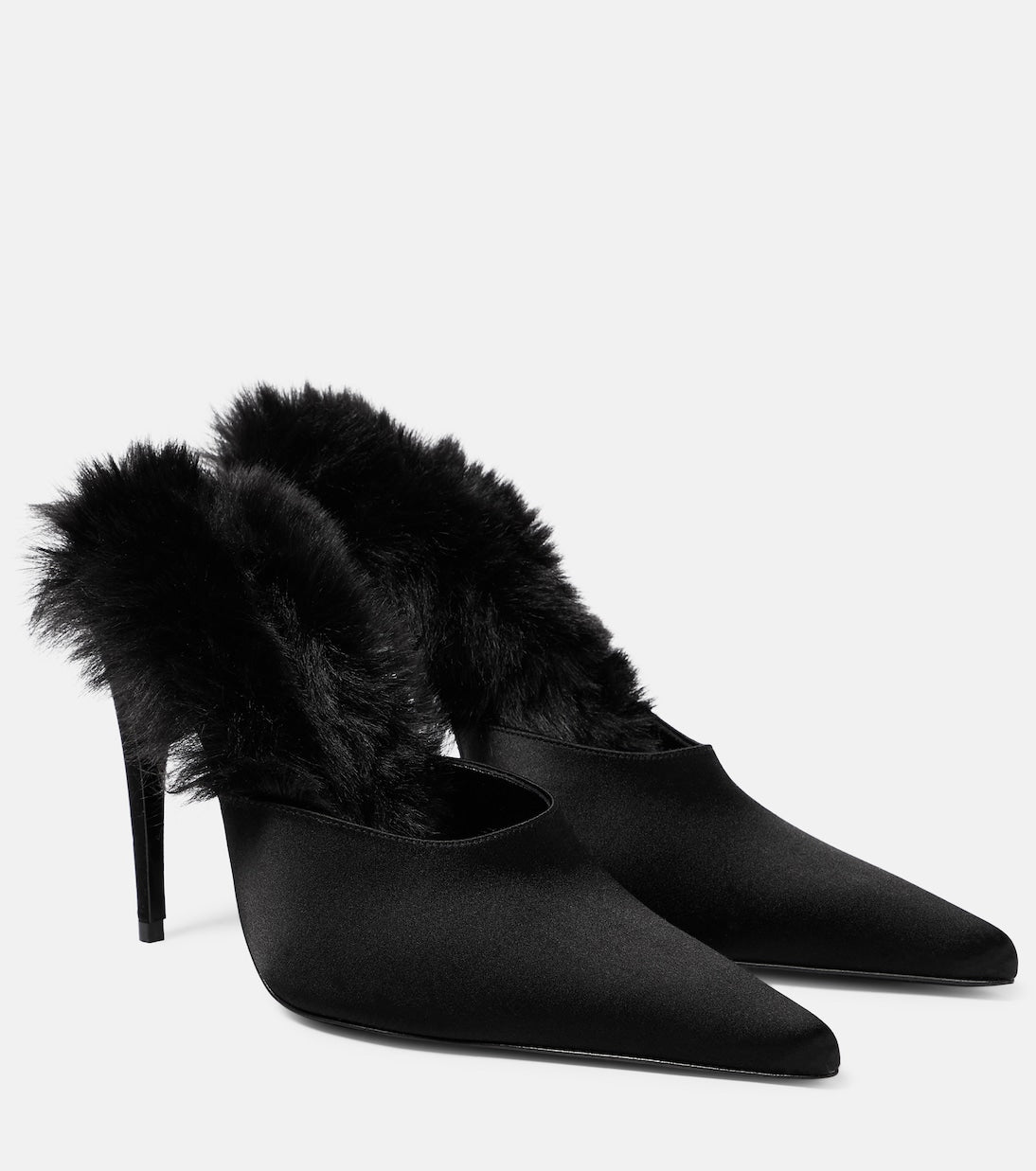 Magda Butrym satin mules with faux fur trim, black