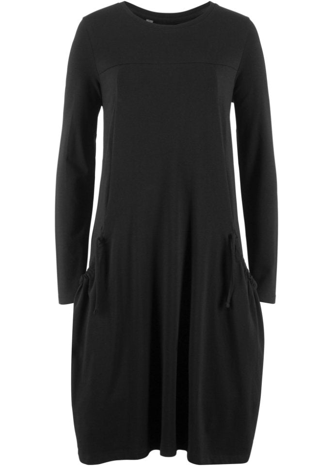 Oversized cotton dress with knee-length pockets Bpc Bonprix Collection, black