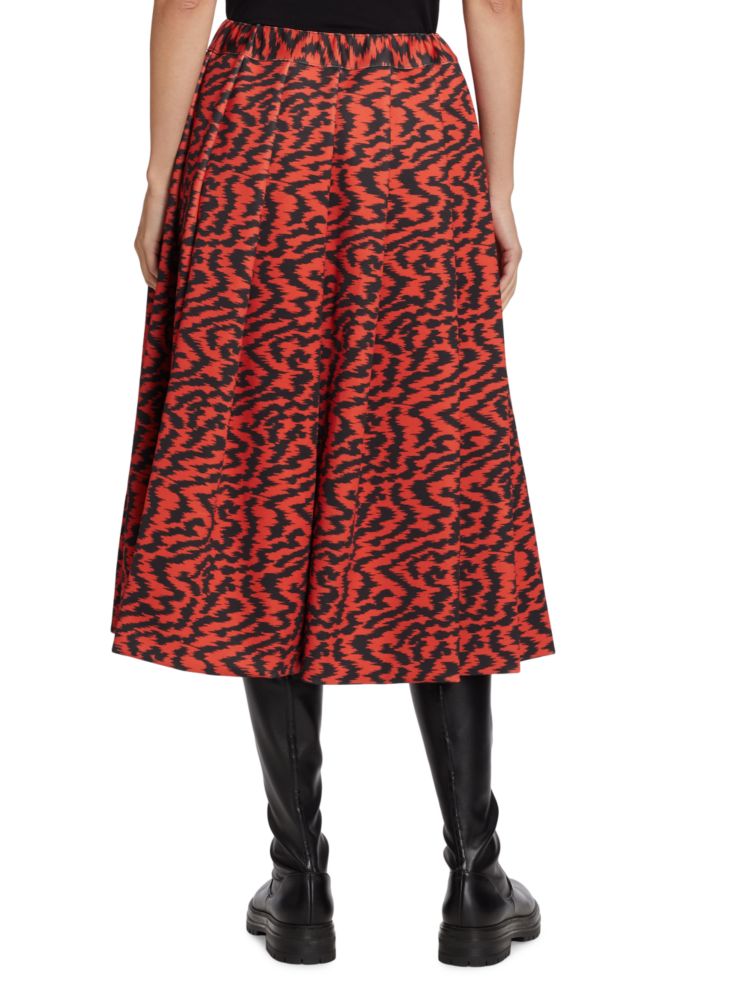 Comme Des Garçons Print Pleated Midi Skirt in Red Black