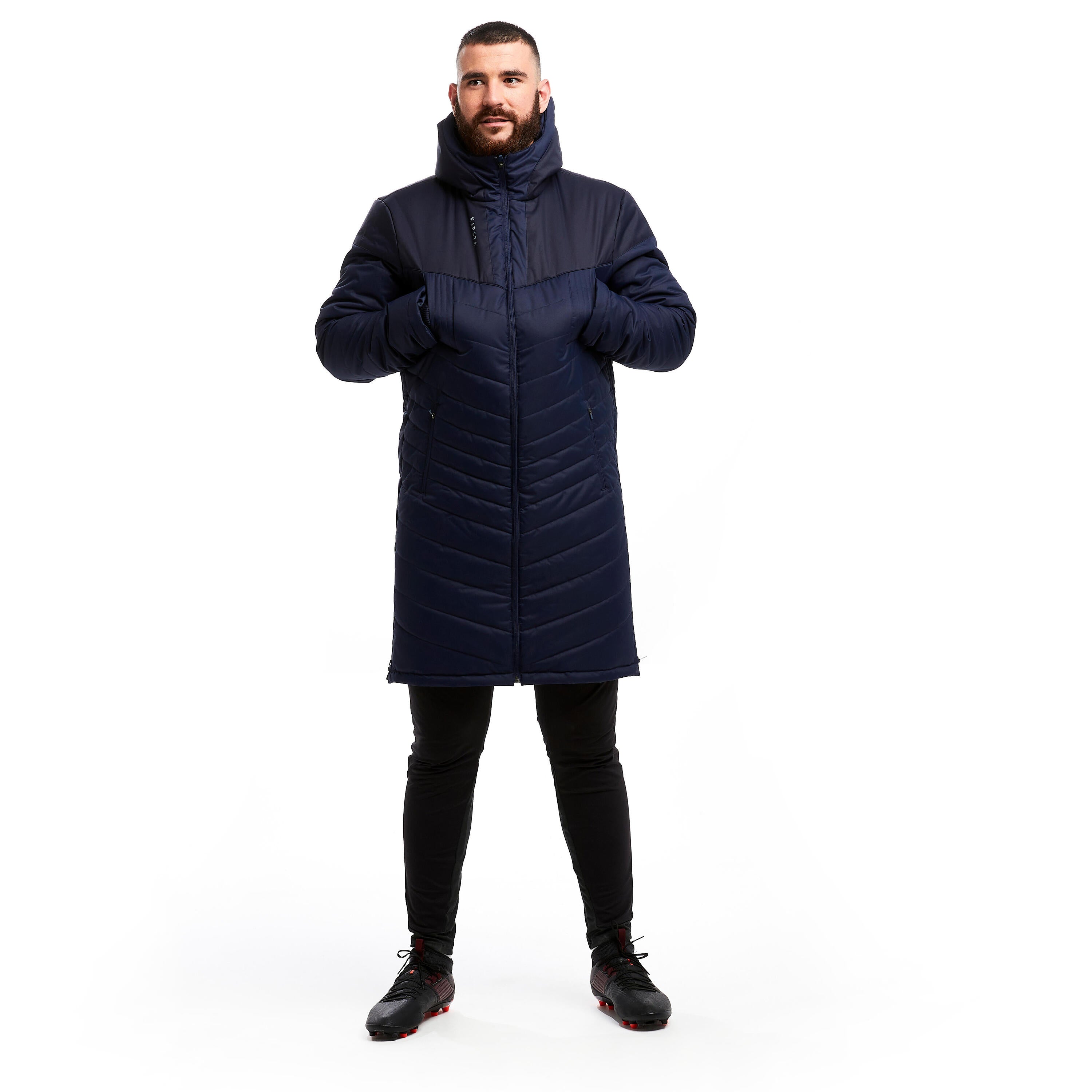 Traxium long football parka for adults dark blue KIPSTA, black blue/dark blue