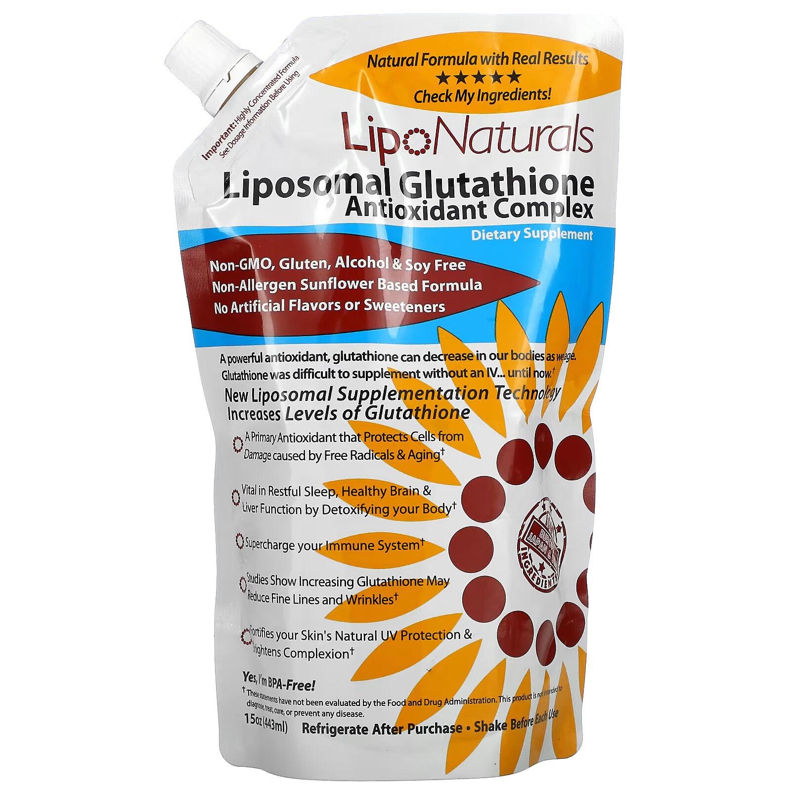 Lipo Naturals, Antioxidant Complex - Liposomal Glutathione with Setria, 15 fl. oz. (443 ml)