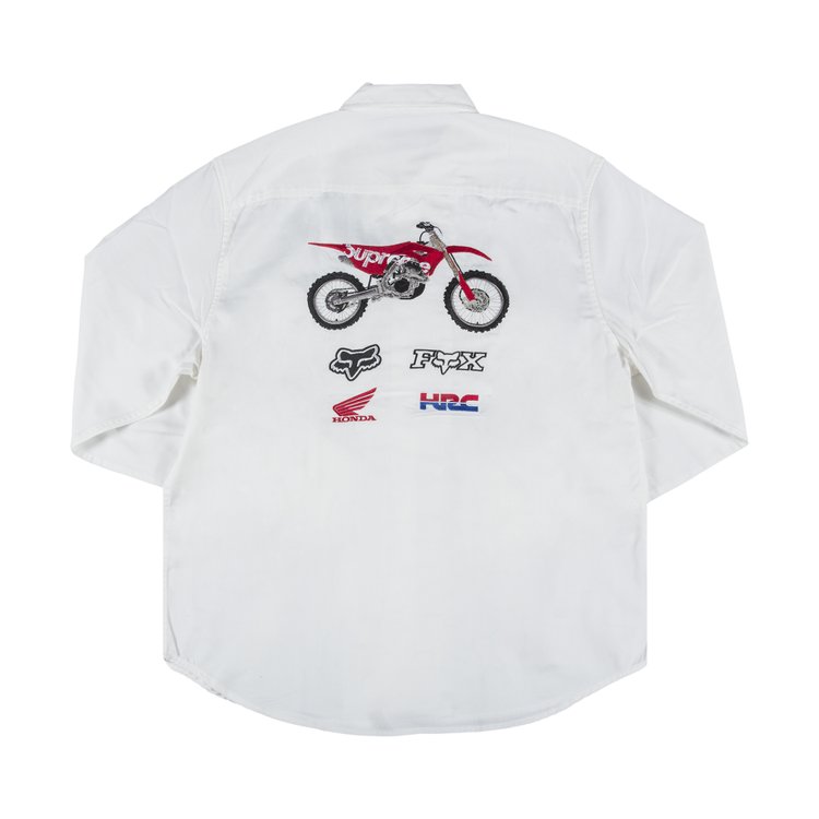 قميص عمل Supreme x Honda Fox Racing باللون الأبيض