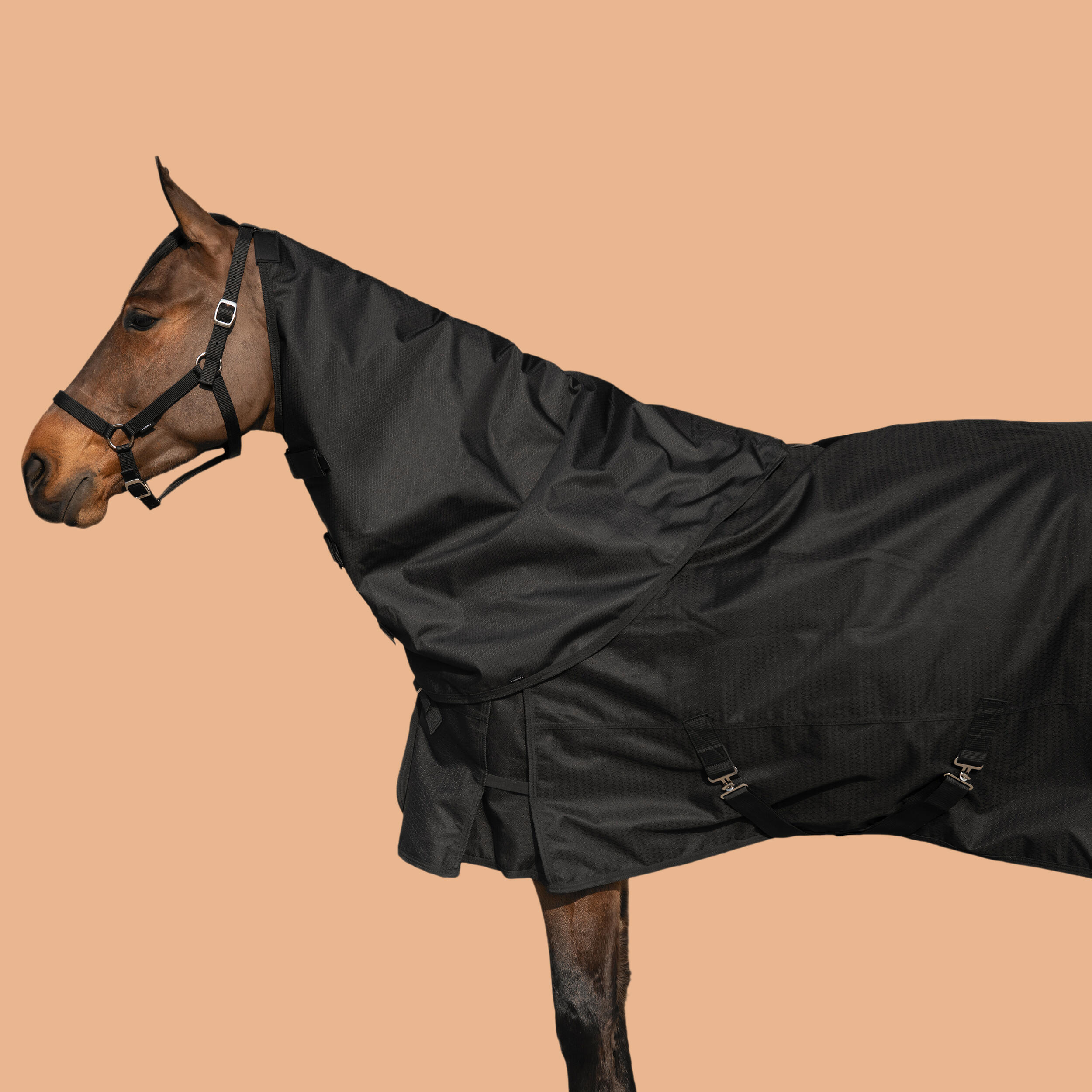 Neck cover Fouganza AllWeather Light Horse waterproof, black