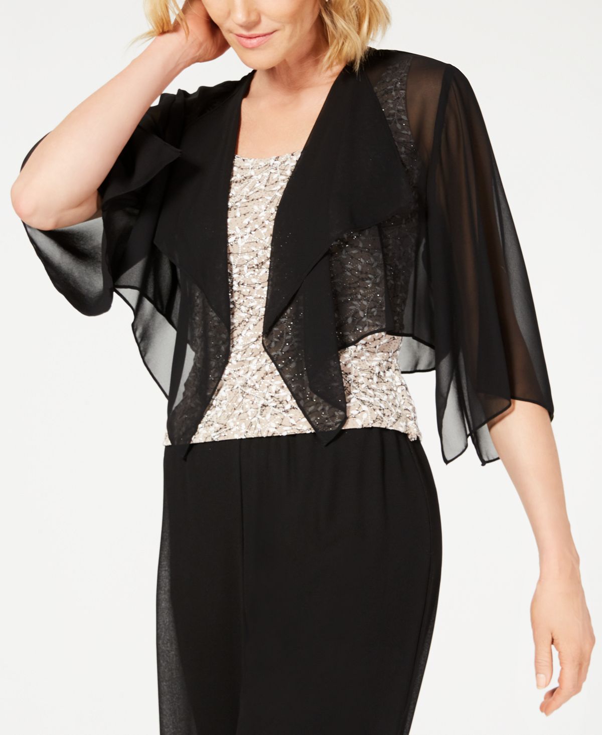 Alex Evenings chiffon cape, black