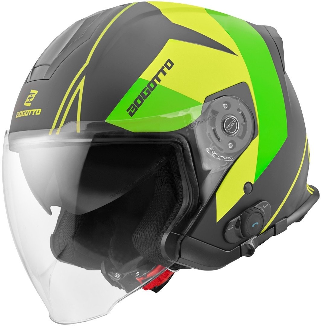 Bluetooth helmet Jet Bogotto V586 Detri BT with removable lining, black/green