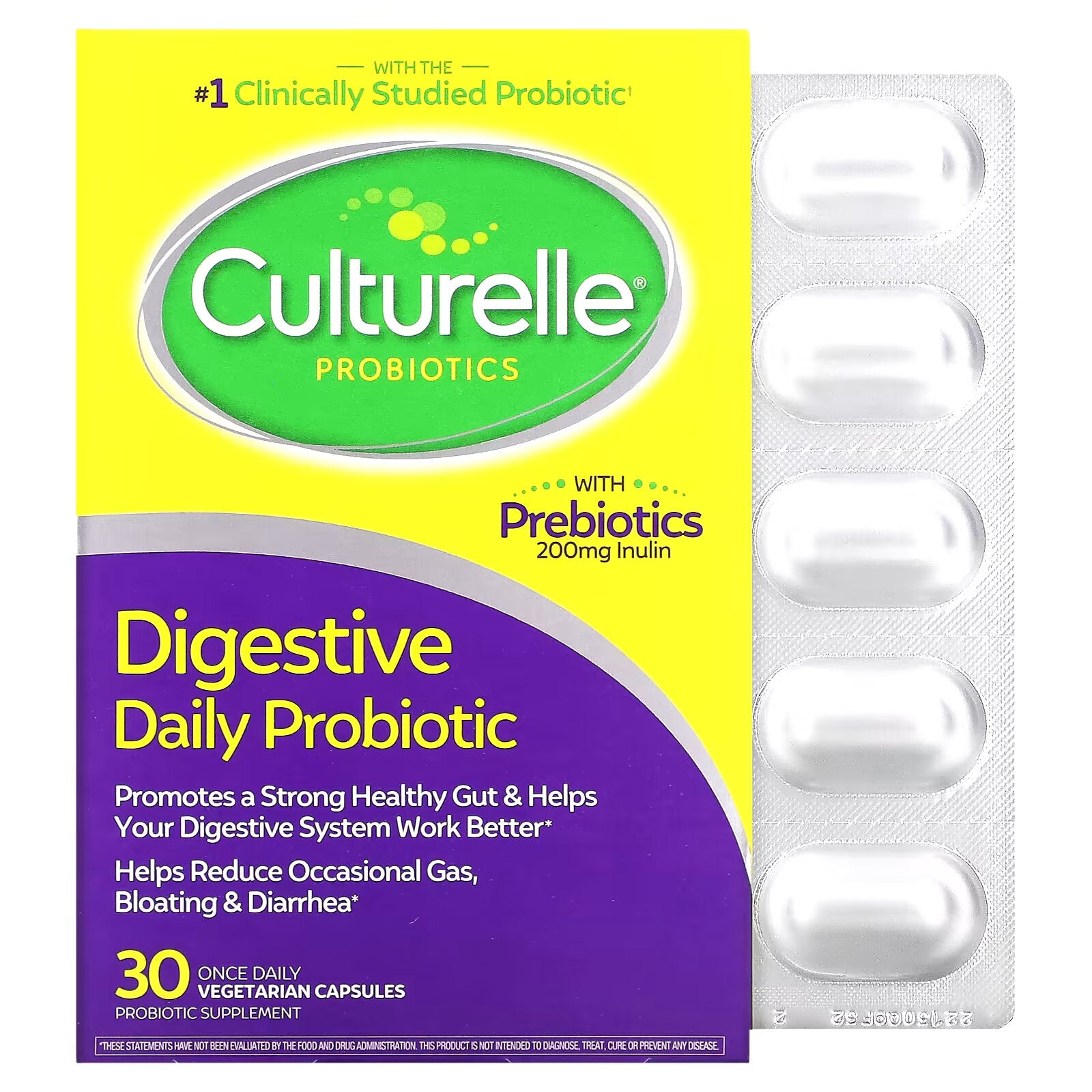 Culturelle, Probiotics, Daily Digestive Probiotic, 10 Billion CFU, 30 Once-Day Vegetarian Capsules