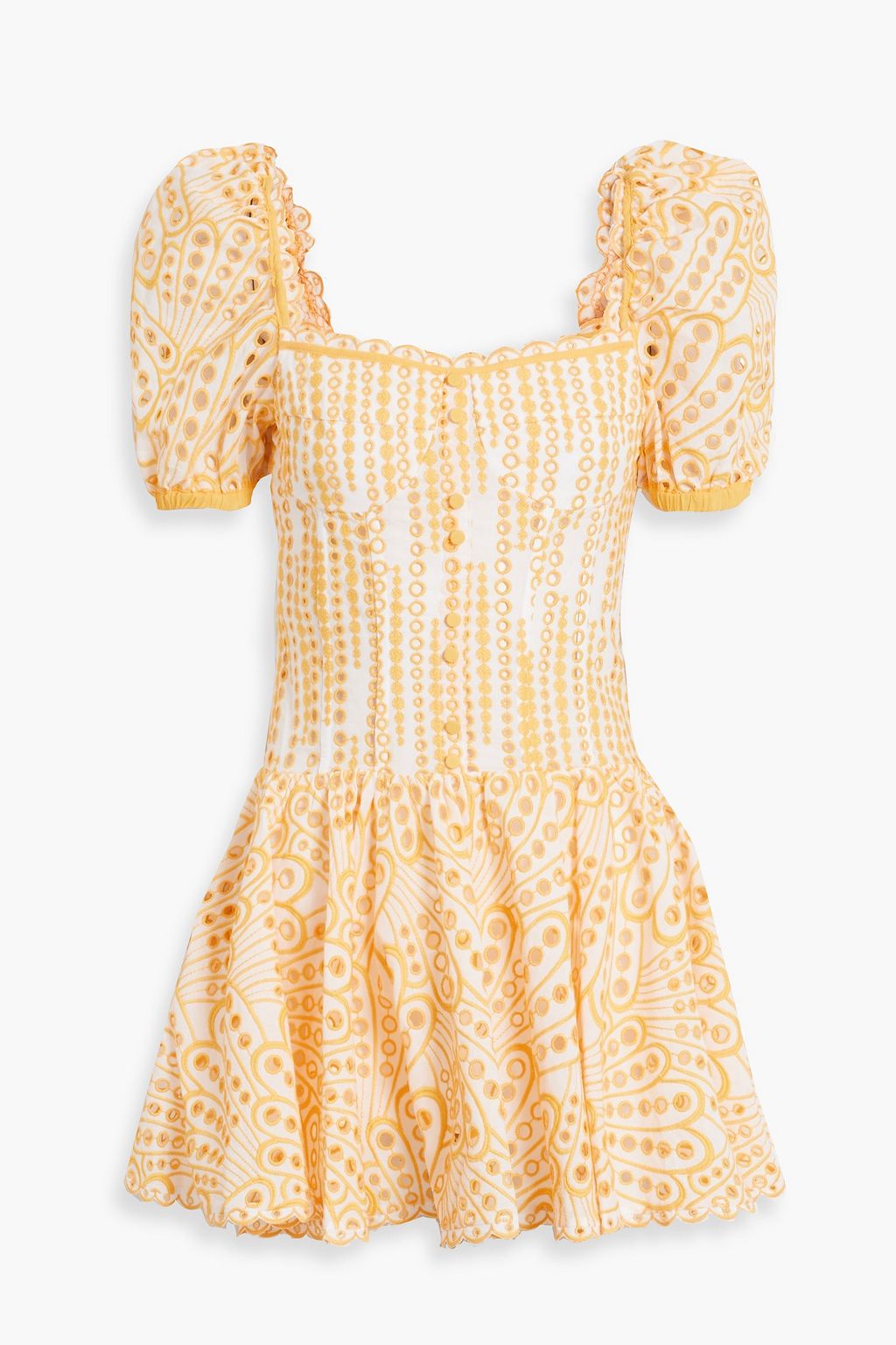 Yara mini dress in English embroidery with cotton blend buttons CHARO RUIZ IBIZA yellow