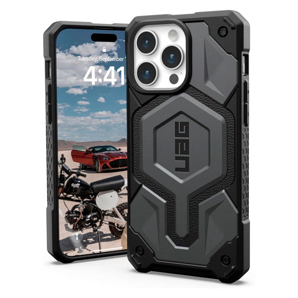 جراب UAG Monarch Pro لهاتف iPhone 15 Pro Max، شحن MagSafe، فضي