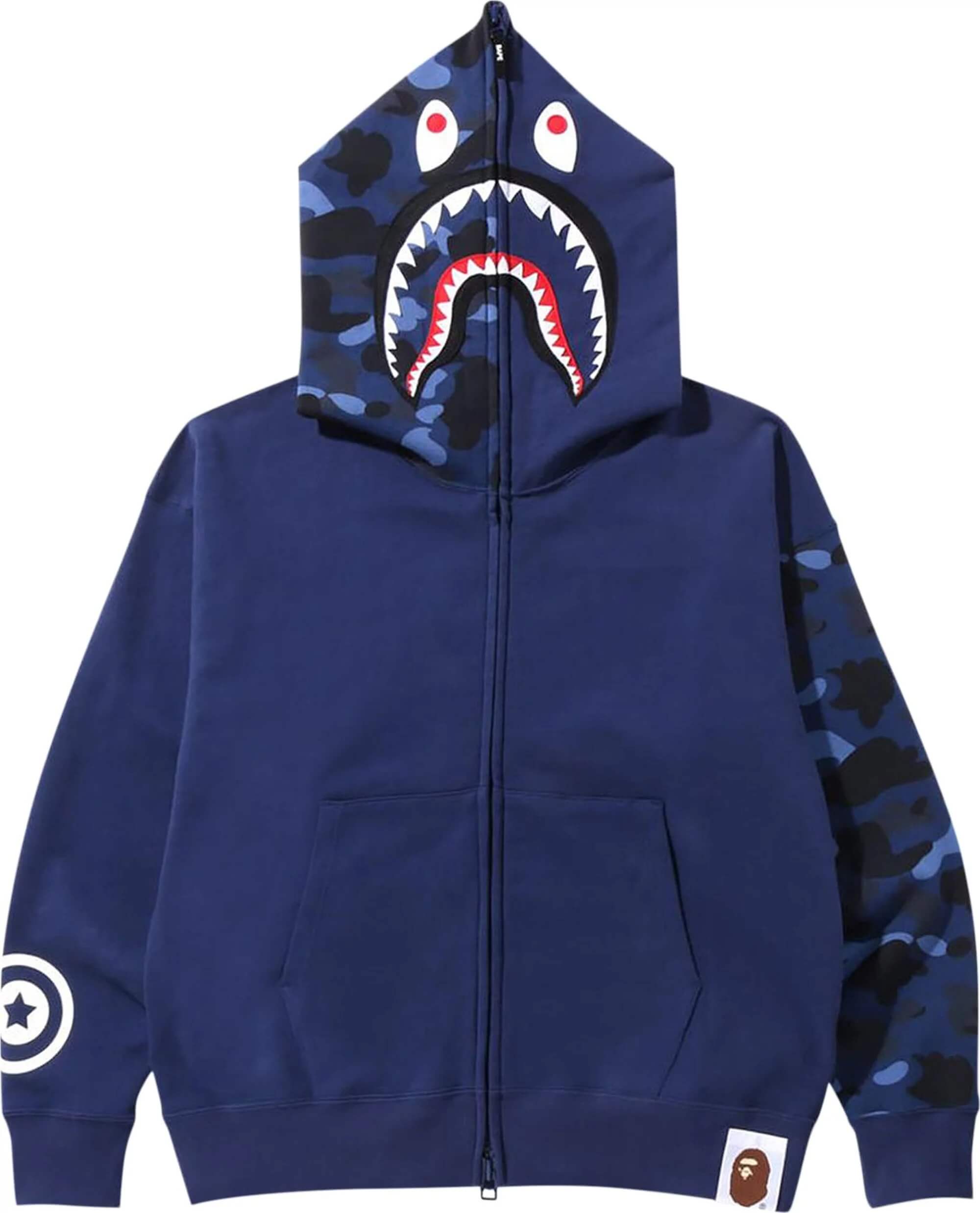 سويت شيرت بسحاب كامل وقصة فضفاضة من Bape Color Camo Giant Shark، باللون الأزرق