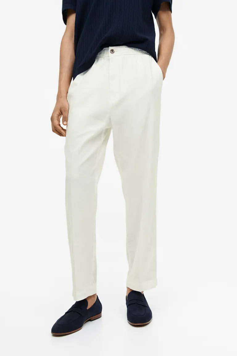 H&M linen blend regular fit trousers, white