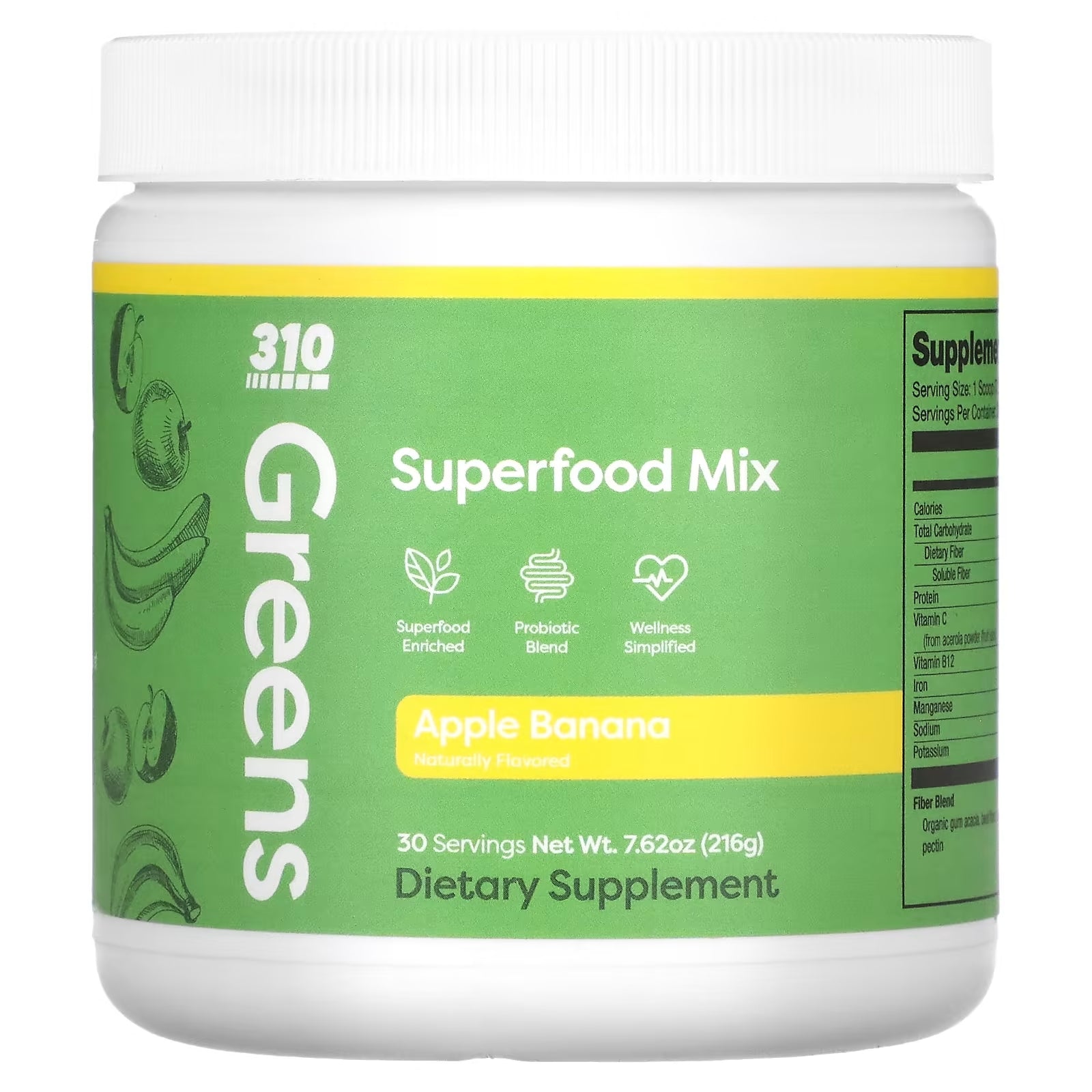 310 Nutrition Greens Superfood Blend Apple & Banana, 216 g