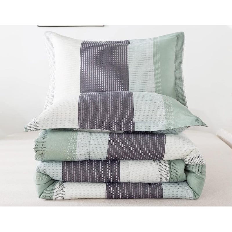 Set of blanket + pillowcases Litanika King, 3 pieces, green/gray