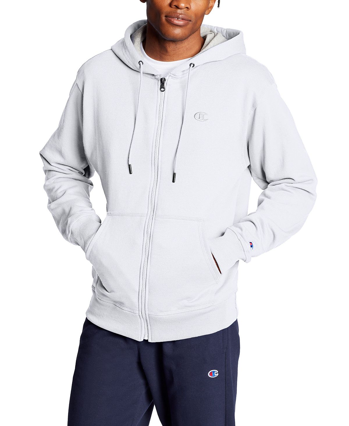 Powerblend Champion Men's Zip Fleece Hoodie, White