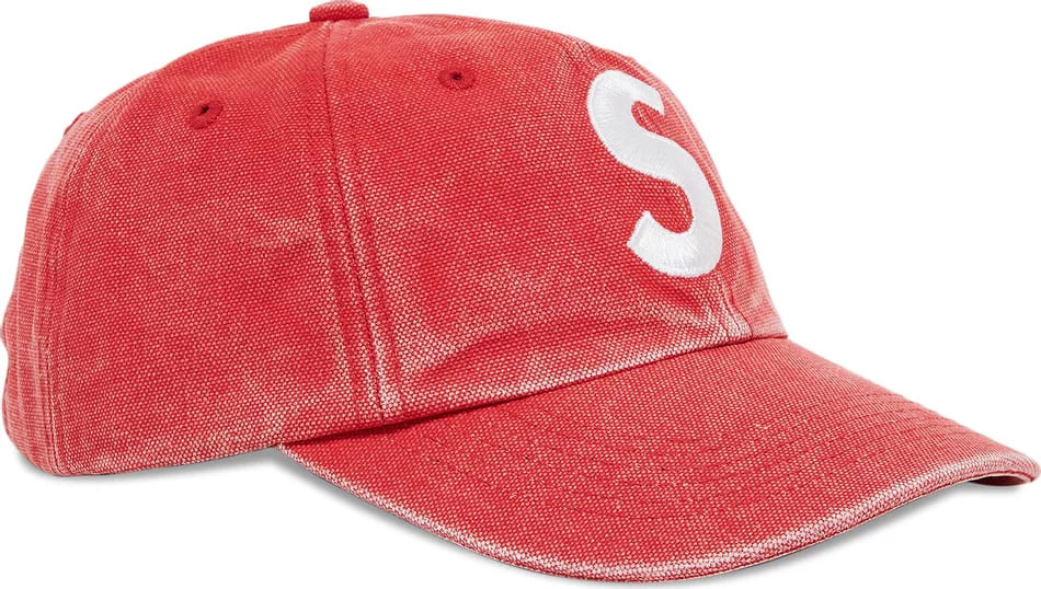 Supreme Pigment Canvas S Logo 6-Panel Cap, Red