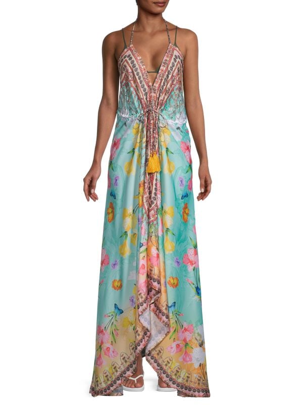 Ranee's Floral Halter Maxi Dress, Green