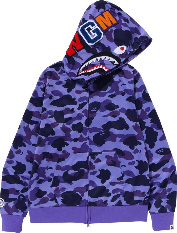 BAPE 1st Camo Jersey Shark Full Zip Hoodie "Purple"، أرجواني