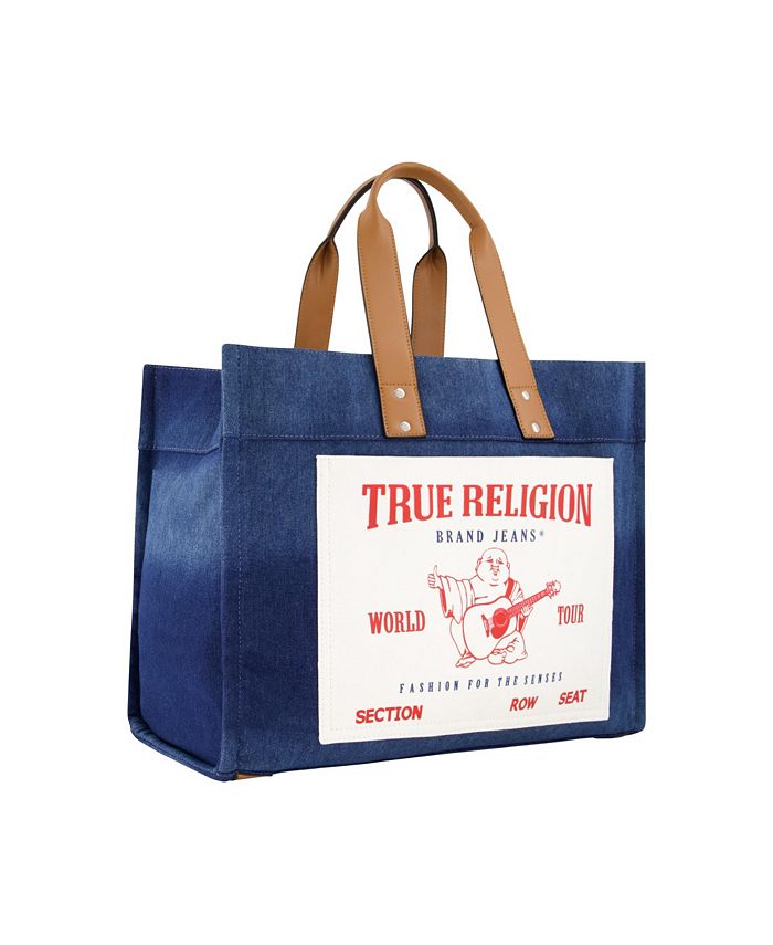 حقيبة يد كبيرة من قماش الدنيم الممزق من True Religion، باللون الأزرق